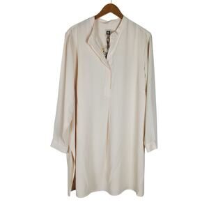 NEW Anne Klein Split Neck Popover Long Sleeve Blouse Plus Sz 2X Cream Side Vents